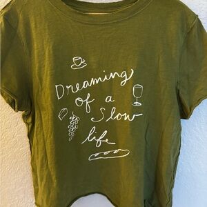Dreaming of a Slow Life T-Shirt - olive Green Anthropologie by Maeve